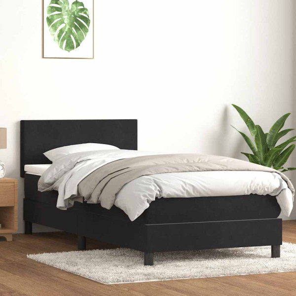 Cama box spring con colchón cuero sintético negro 80x220 cm Cama box spring con colchón cuero sintético negro 80x220 cm D