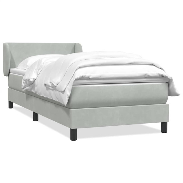 Cama box spring con colchón terciopelo gris claro 90x220 cm Cama box spring con colchón terciopelo gris claro 90x220 cm D