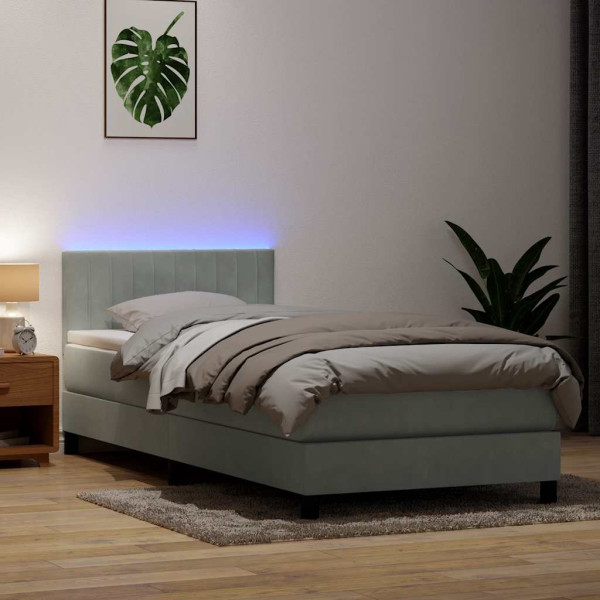 Cama box spring con colchón terciopelo gris claro 90x210 cm Cama box spring con colchón terciopelo gris claro 90x210 cm D