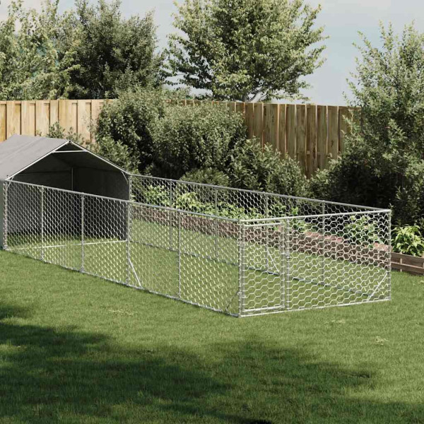 Caseta perros exterior con corral 8x2x1.5 m acero galvanizado Caseta perros exterior con corral 8x2x1.5 m acero galvanizado D