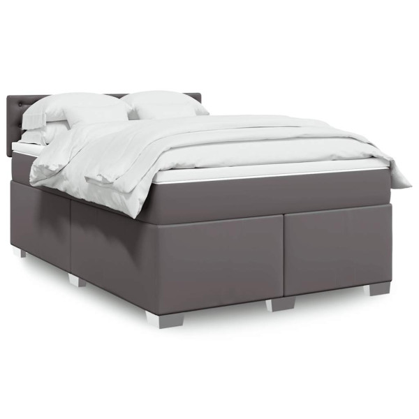 Cama box spring con colchón cuero sintético gris 140x190 cm Cama box spring con colchón cuero sintético gris 140x190 cm D