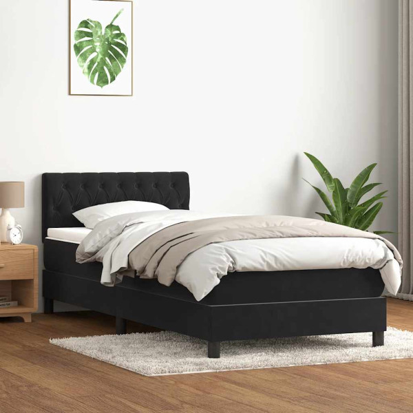 Cama box spring con colchón terciopelo negro 90x220 cm Cama box spring con colchón terciopelo negro 90x220 cm D