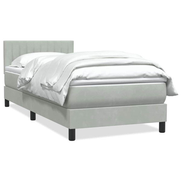 Cama box spring con colchón terciopelo gris claro 80x210 cm D