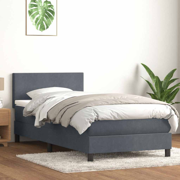 Cama box spring con colchón terciopelo gris oscuro 90x210 cm Cama box spring con colchón terciopelo gris oscuro 90x210 cm D