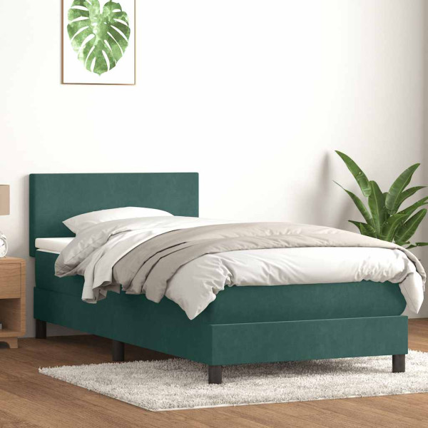 Cama box spring con colchón terciopelo verde oscuro 80x220 cm Cama box spring con colchón terciopelo verde oscuro 80x220 cm D