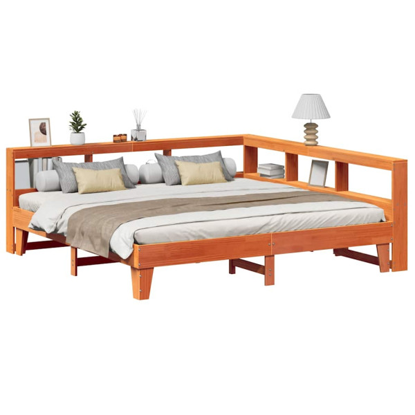 Cama con estantería sin colchón madera maciza marrón 180x200cm Cama con estantería sin colchón madera maciza marrón 180x200cm D