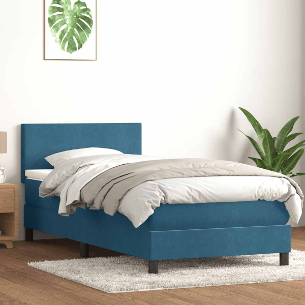 Cama box spring con colchón terciopelo azul oscuro 80x210 cm Cama box spring con colchón terciopelo azul oscuro 80x210 cm D