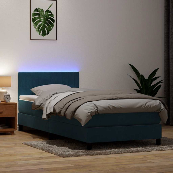 Cama box spring con colchón terciopelo azul oscuro 80x220 cm Cama box spring con colchón terciopelo azul oscuro 80x220 cm D