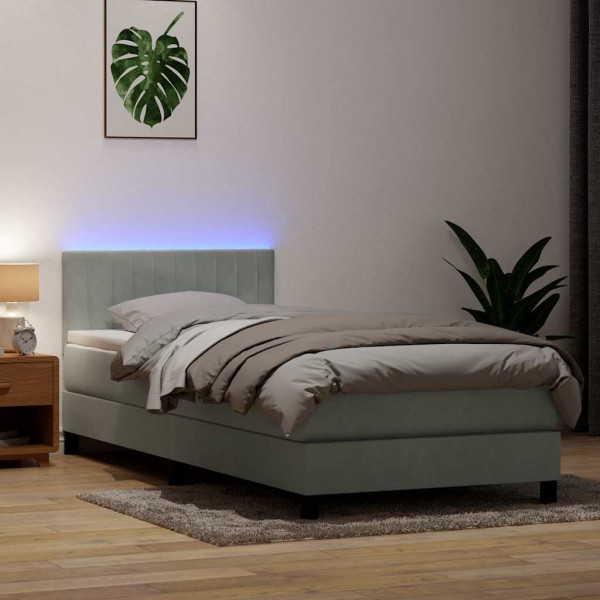 Cama box spring con colchón terciopelo gris claro 90x220 cm Cama box spring con colchón terciopelo gris claro 90x220 cm D