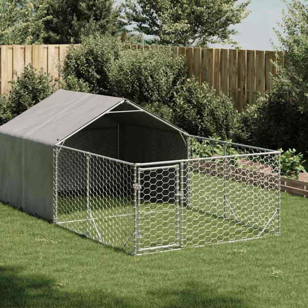 Caseta perros exterior con corral 4x2x1.5 m acero galvanizado D