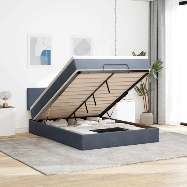 Estructura cama otomana colchón terciopelo gris oscuro Estructura cama otomana colchón terciopelo gris oscuro D