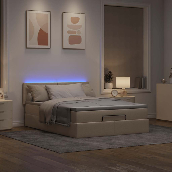 Cama otomana con colchón de tela color crema 140x190 cm Cama otomana con colchón de tela color crema 140x190 cm D