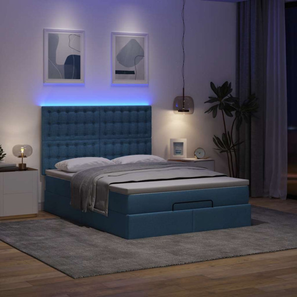 Estructura de cama otomana con colchón tela azul 140x190cm Estructura de cama otomana con colchón tela azul 140x190cm D