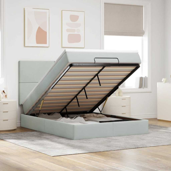 Estructura cama otomana con colchones gris claro 140x200cm Estructura cama otomana con colchones gris claro 140x200cm D