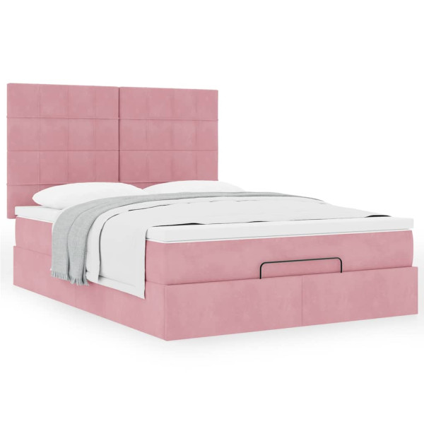 Estructura cama otomana con colchones terciopelo rosa 140x190cm Estructura cama otomana con colchones terciopelo rosa 140x190cm D