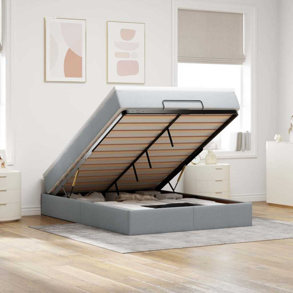 Estructura cama otomana con colchón tela gris claro 140x190 cm Estructura cama otomana con colchón tela gris claro 140x190 cm D