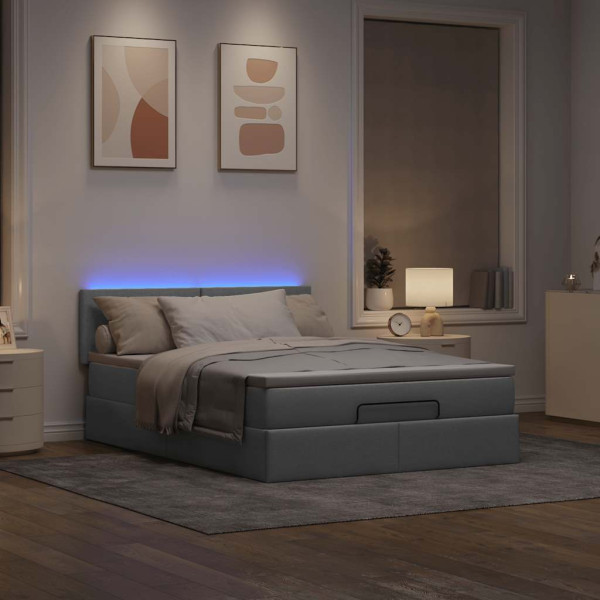Cama otomana con colchón gris claro 140x190 cm tela Cama otomana con colchón gris claro 140x190 cm tela D