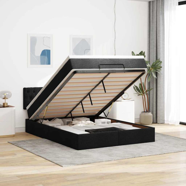 Cama otomana con colchón negra 140x190 cm tela Cama otomana con colchón negra 140x190 cm tela D