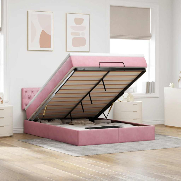 Estructura cama otomana con colchón terciopelo rosa 140x190 cm Estructura cama otomana con colchón terciopelo rosa 140x190 cm D