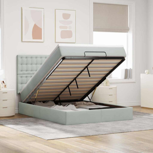 Estructura cama otomana con colchones gris claro 140x200cm Estructura cama otomana con colchones gris claro 140x200cm D