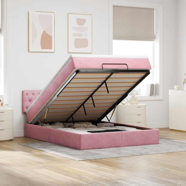 Estructura cama otomana con colchón terciopelo rosa 140x190 cm Estructura cama otomana con colchón terciopelo rosa 140x190 cm D