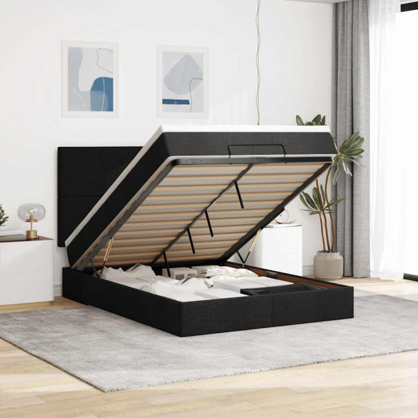 Estructura cama otomana colchón tela negra 140x190 cm Estructura cama otomana colchón tela negra 140x190 cm D