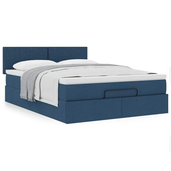 Estructura de cama otomana con colchón tela azul 140x190cm Estructura de cama otomana con colchón tela azul 140x190cm D