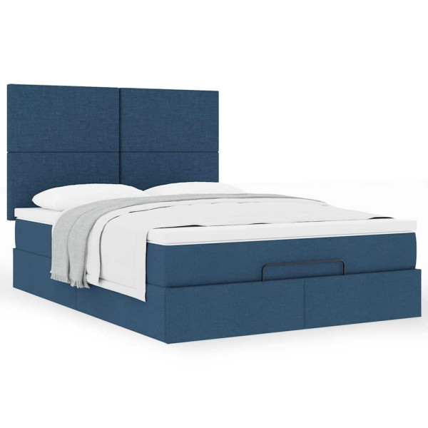 Estructura de cama otomana con colchón tela azul 140x190cm Estructura de cama otomana con colchón tela azul 140x190cm D