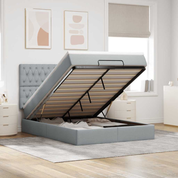Estructura cama otomana con colchón tela gris claro 140x190 cm Estructura cama otomana con colchón tela gris claro 140x190 cm D