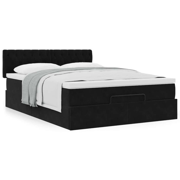 Estructura de cama otomana con colchón terciopelo negro Estructura de cama otomana con colchón terciopelo negro D