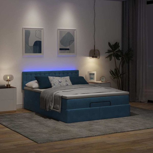 Estructura de cama otomana con colchón terciopelo azul oscuro Estructura de cama otomana con colchón terciopelo azul oscuro D