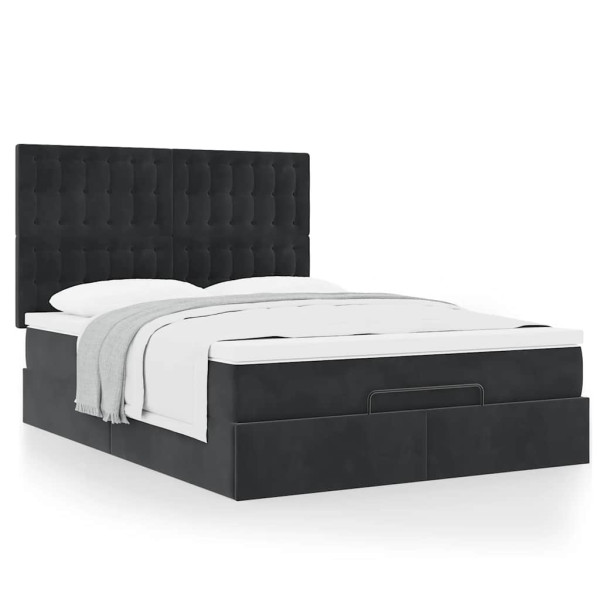 Estructura de cama otomana con colchones terciopelo negro Estructura de cama otomana con colchones terciopelo negro D