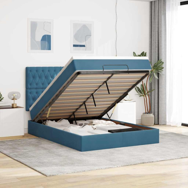 Estructura de cama otomana con colchones terciopelo azul oscuro Estructura de cama otomana con colchones terciopelo azul oscuro D