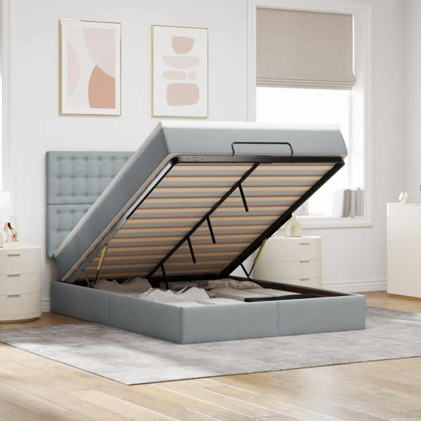 Estructura cama otomana con colchón tela gris claro 140x190 cm Estructura cama otomana con colchón tela gris claro 140x190 cm D