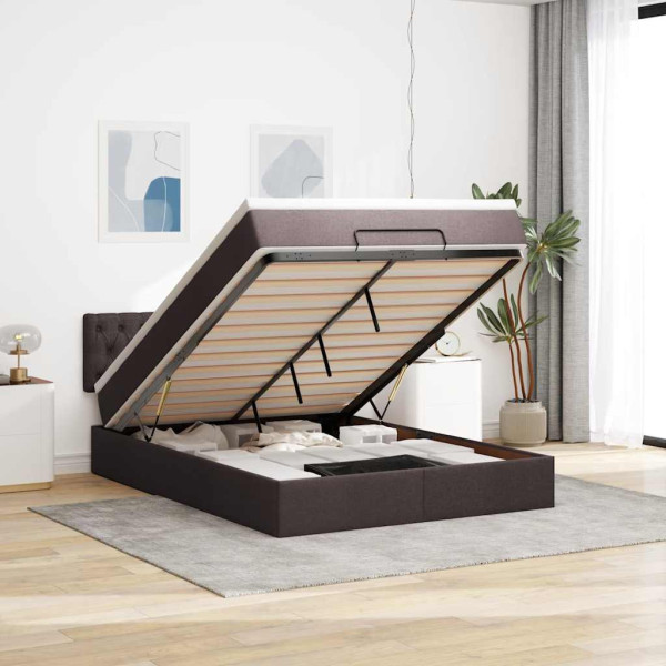Estructura cama otomana colchón tela marrón oscuro 140x190cm Estructura cama otomana colchón tela marrón oscuro 140x190cm D
