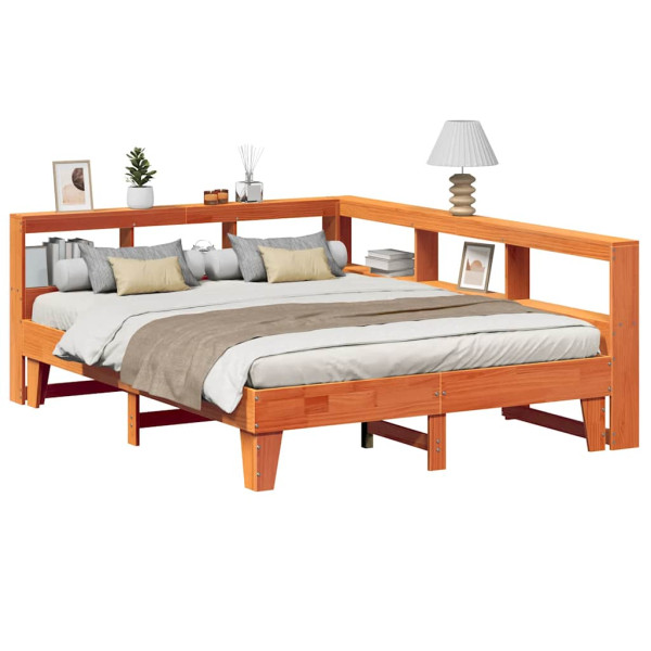Cama con estantería sin colchón madera maciza marrón 160x200 cm Cama con estantería sin colchón madera maciza marrón 160x200 cm D