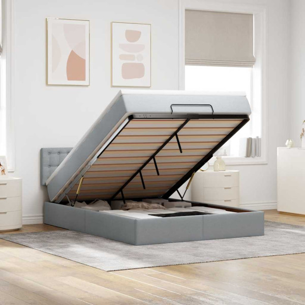 Estructura cama otomana con colchón tela gris claro 140x190 cm Estructura cama otomana con colchón tela gris claro 140x190 cm D