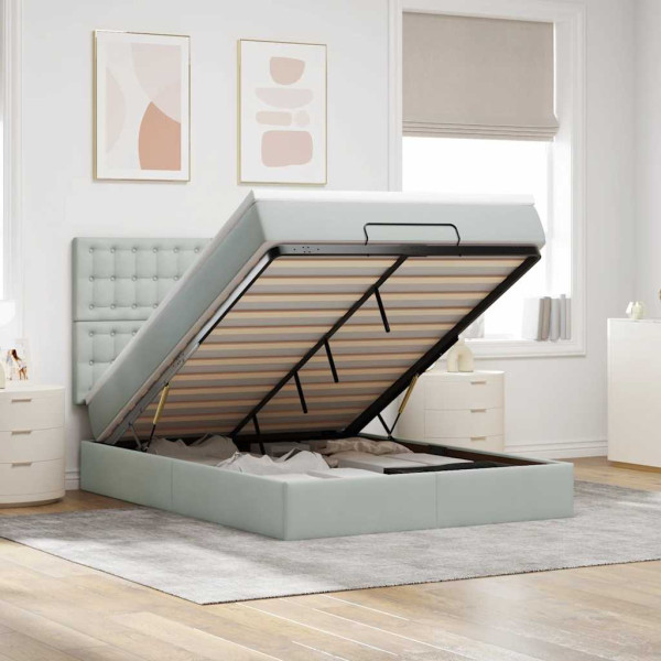Estructura cama otomana con colchones gris claro 140x200cm Estructura cama otomana con colchones gris claro 140x200cm D