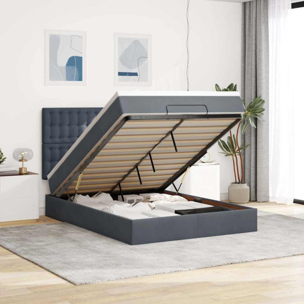 Estructura cama otomana con colchones gris oscuro 140x200cm Estructura cama otomana con colchones gris oscuro 140x200cm D