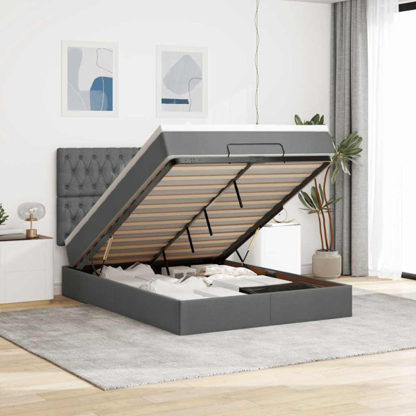 Estructura cama otomana colchón tela gris oscuro 140x190cm Estructura cama otomana colchón tela gris oscuro 140x190cm D