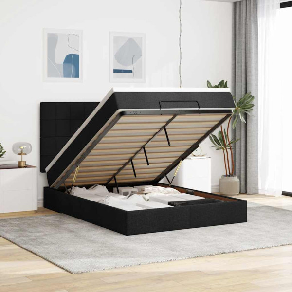 Estructura cama otomana colchón tela negra 140x190 cm Estructura cama otomana colchón tela negra 140x190 cm D