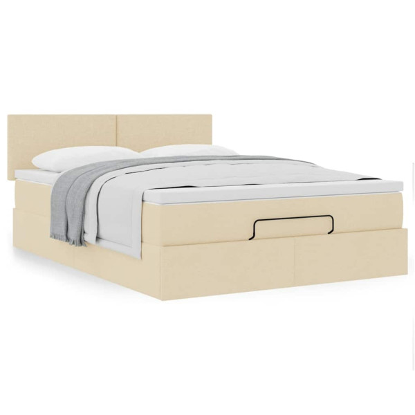 Estructura de cama otomana con colchón tela crema 140x190cm Estructura de cama otomana con colchón tela crema 140x190cm D