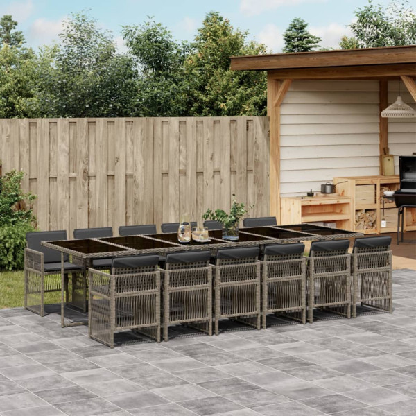 Set comedor de jardín con cojines 13 pzas ratán sintético gris Set comedor de jardín con cojines 13 pzas ratán sintético gris D