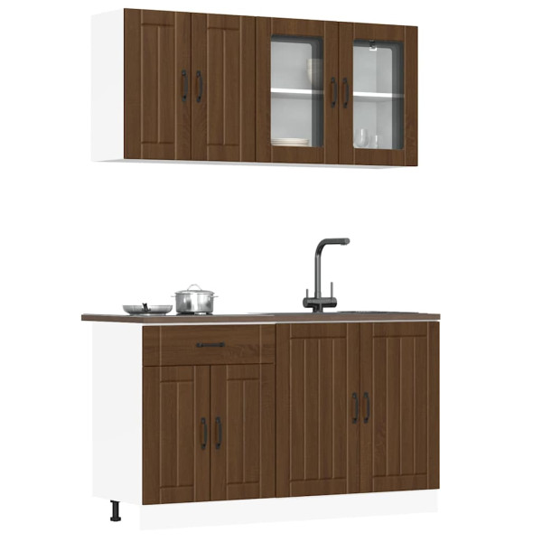 Mueble cocina Kalmar roble marrón 4 pzas madera contrachapada Mueble cocina Kalmar roble marrón 4 pzas madera contrachapada D