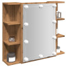 Mueble con espejo y luces LED roble artesanal 70x16.5x60 cm 1