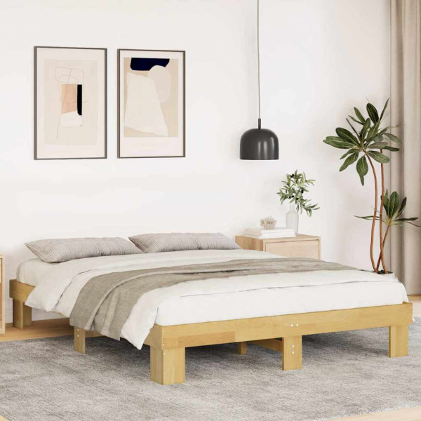Estructura de cama sin colchón 150x200 cm madera maciza roble Estructura de cama sin colchón 150x200 cm madera maciza roble D