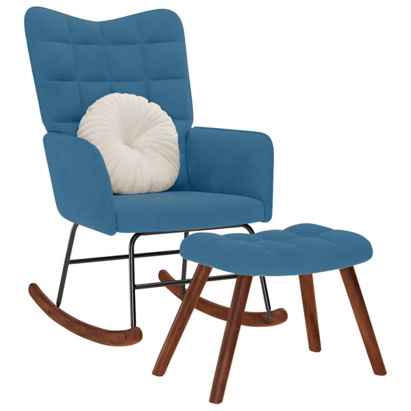 Mecedora con taburete de terciopelo azul Mecedora con taburete de terciopelo azul D