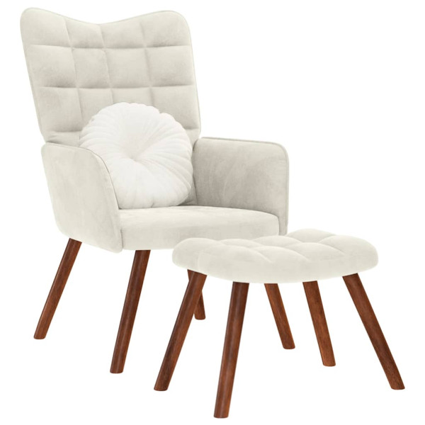 Sillón de relax con taburete terciopelo crema Sillón de relax con taburete terciopelo crema D