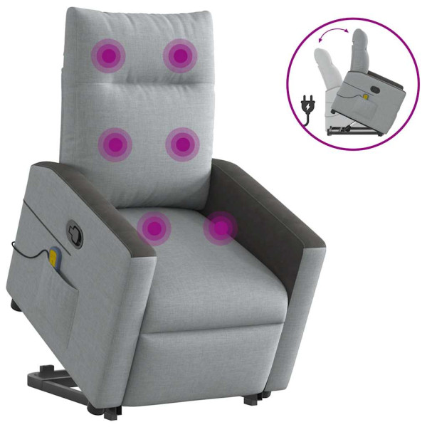 Sillón de masaje reclinable de pie de tela gris claro D