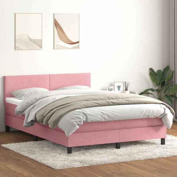 Cama box spring con colchón terciopelo rosa 140x210 cm D